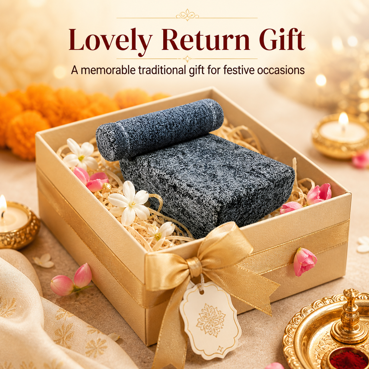 Anketras Miniature Ammikal (Grinding Stone) Set | Traditional Stone Grinder Mini Model | Pretend Play Kitchen Toy for Kids | Pooja & Golu Decoration | Return Gift Item